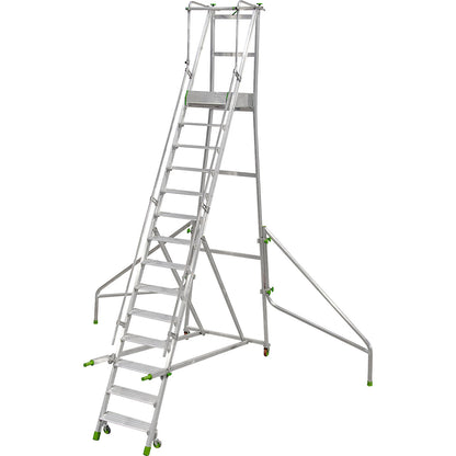 Mobile aluminium platform stairs, folding, with ribbed aluminium steps, 14 steps incl. platform.