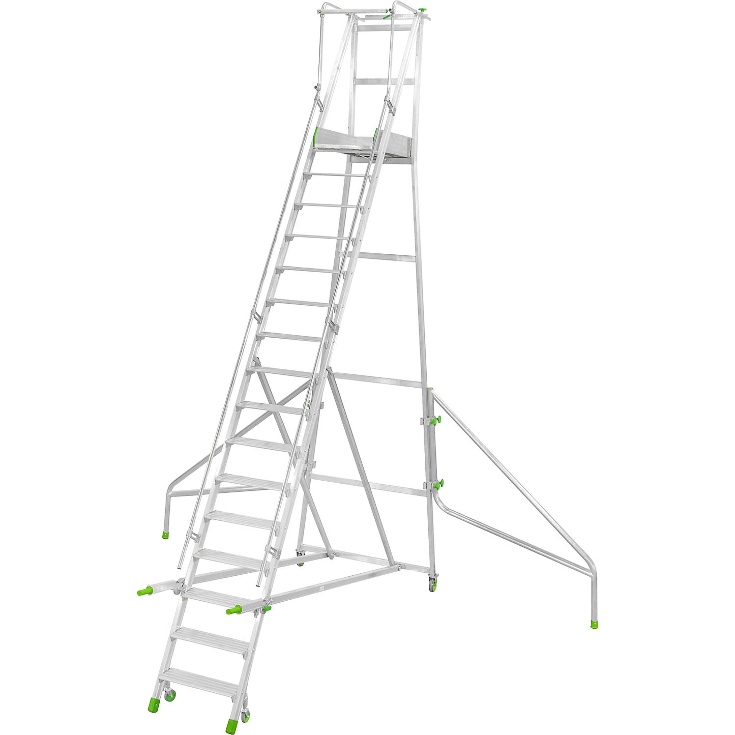 Mobile aluminium platform stairs, folding, with ribbed aluminium steps, 16 steps incl. platform.