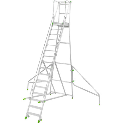 Mobile aluminium platform stairs, folding, with ribbed aluminium steps, 16 steps incl. platform.
