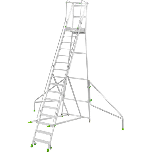 Mobile aluminium platform stairs, folding, with ribbed aluminium steps, 16 steps incl. platform.