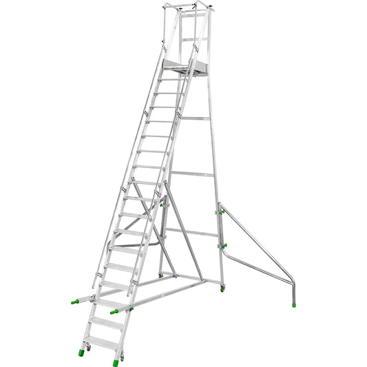 Mobile aluminium platform stairs, folding, with ribbed aluminium steps, 18 steps incl. platform.