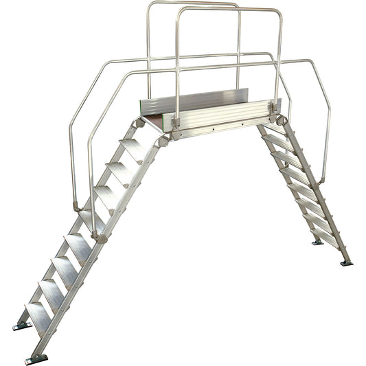 Aluminium ladder bridging, overall max. load 200 kg, 9 steps, platform 1200 x 530 mm.