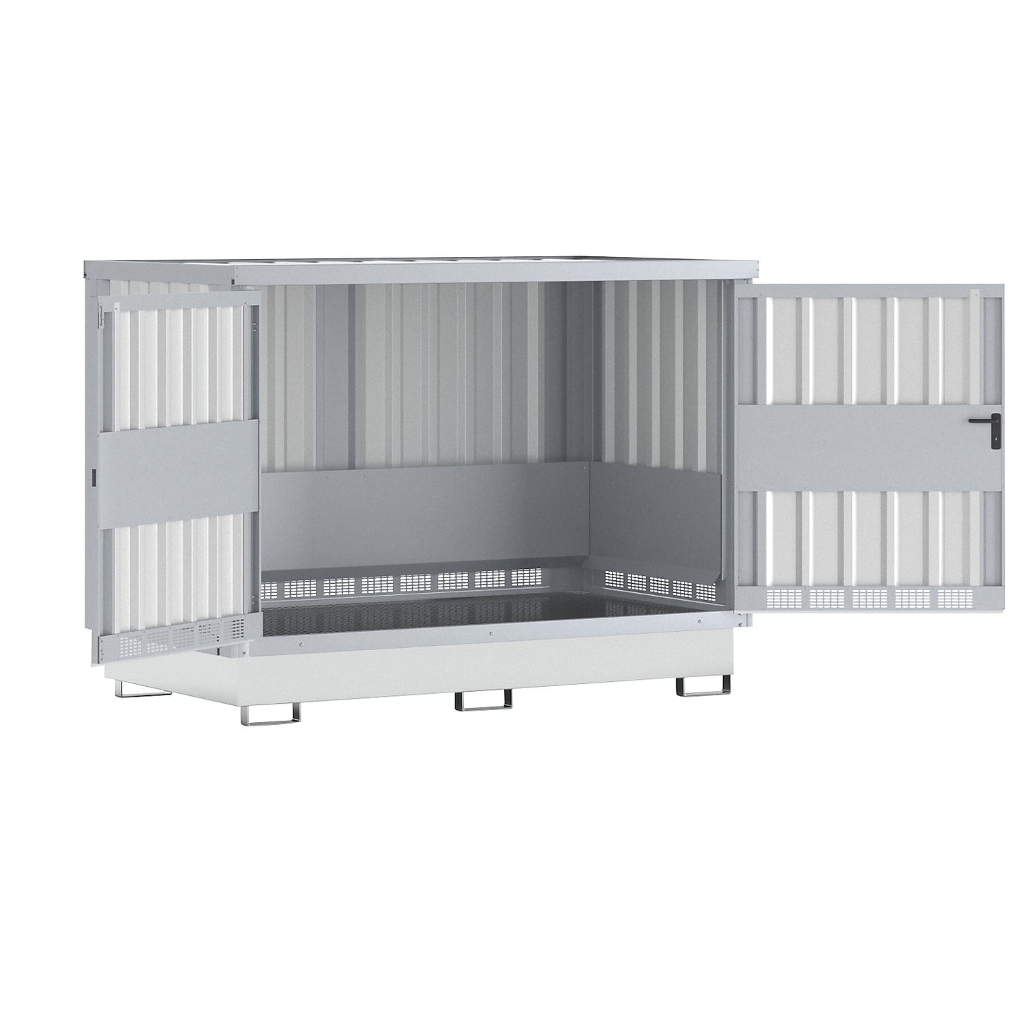 Steel hazardous goods storage depot, for 2 x 1000 litre IBC/CTC, zinc plated.