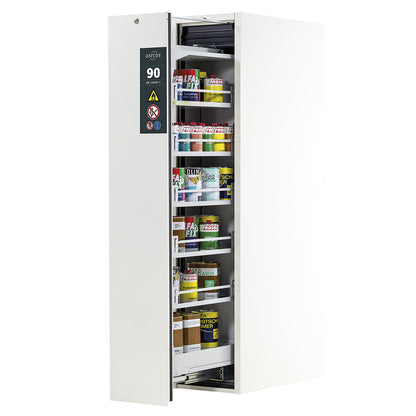 Type 90 fire resistant vertical pull-out cabinet, 1 drawer, with shelves, 5 shelves, laboratory white.