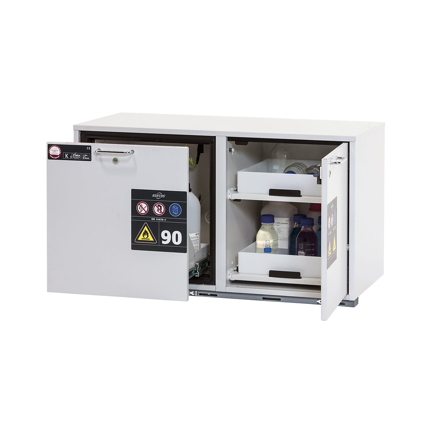Type 90 fire resistant combination add-on drawer unit, width 1102 mm, 3 drawers, light grey.