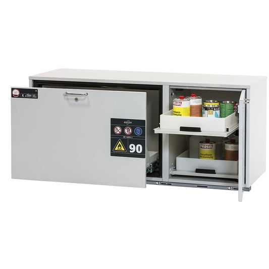 Type 90 fire resistant combination add-on drawer unit, width 1402 mm, 3 drawers, light grey.