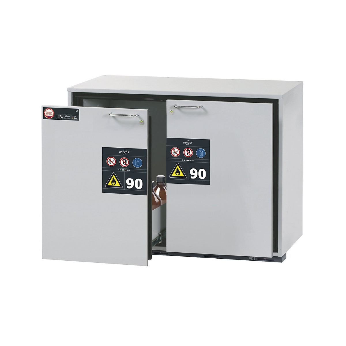 Type 90 fire resistant add-on drawer unit for hazardous goods, HxW 800 x 1102 mm, 2 drawers with tray.