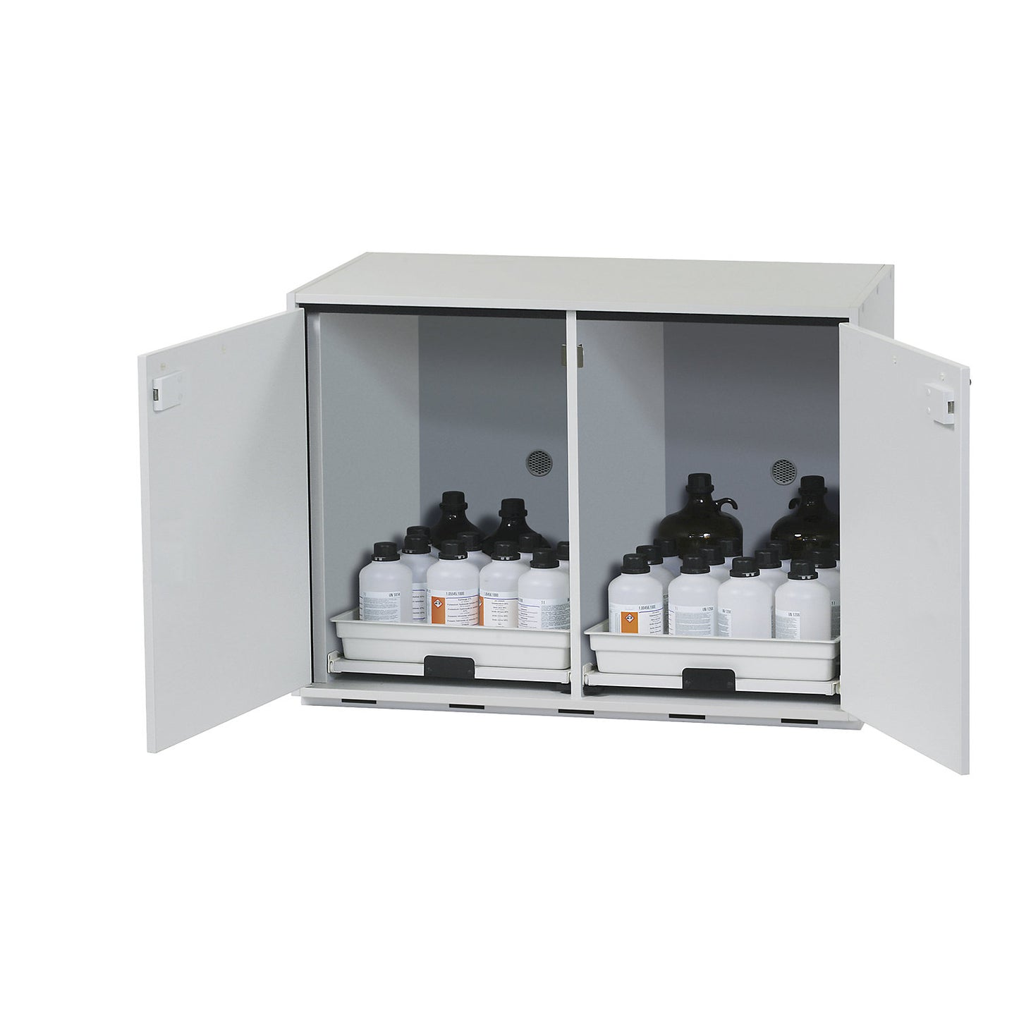 Hazardous goods base cupboard for acids and alkaline solutions, 2-door, HxWxD 800 x 1100 x 570 mm, 2 drawers.