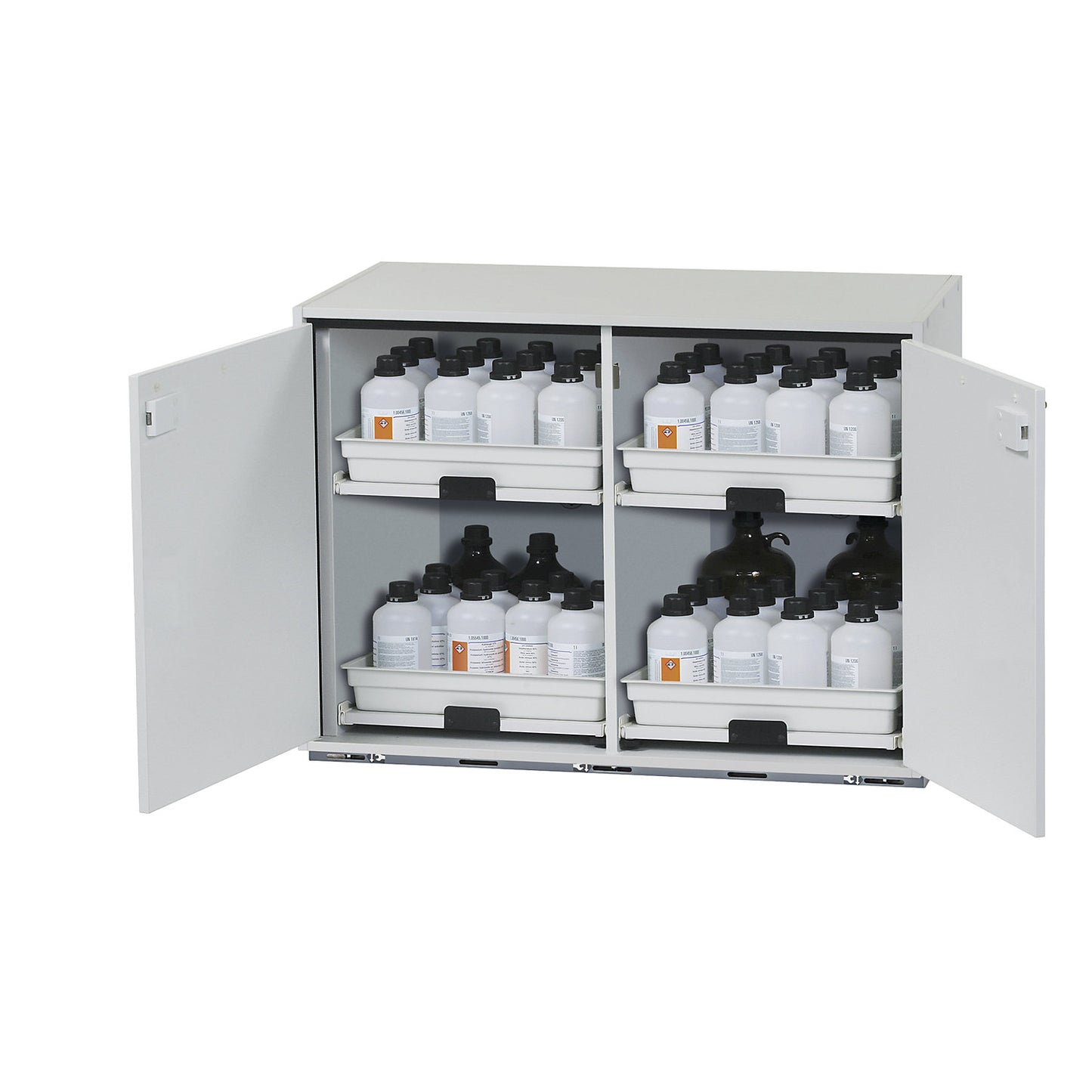 Hazardous goods base cupboard for acids and alkaline solutions, 2-door, HxWxD 800 x 1100 x 570 mm, 4 drawers.