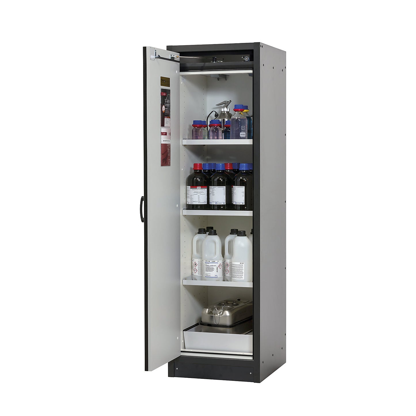 FM/UL/ULC/Type 30 fire resistant hazardous goods storage cupboard, 1-door, width 564 mm, grey/grey.