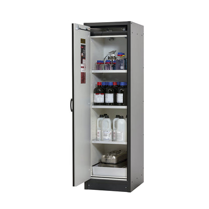 FM/UL/ULC/Type 30 fire resistant hazardous goods storage cupboard, 1-door, width 564 mm, grey/grey.