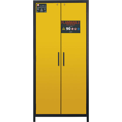 FM/UL/ULC/Type 90 fire resistant hazardous goods storage cupboard, 2 doors, HxWxD 1953 x 893 x 615 mm, grey/yellow.
