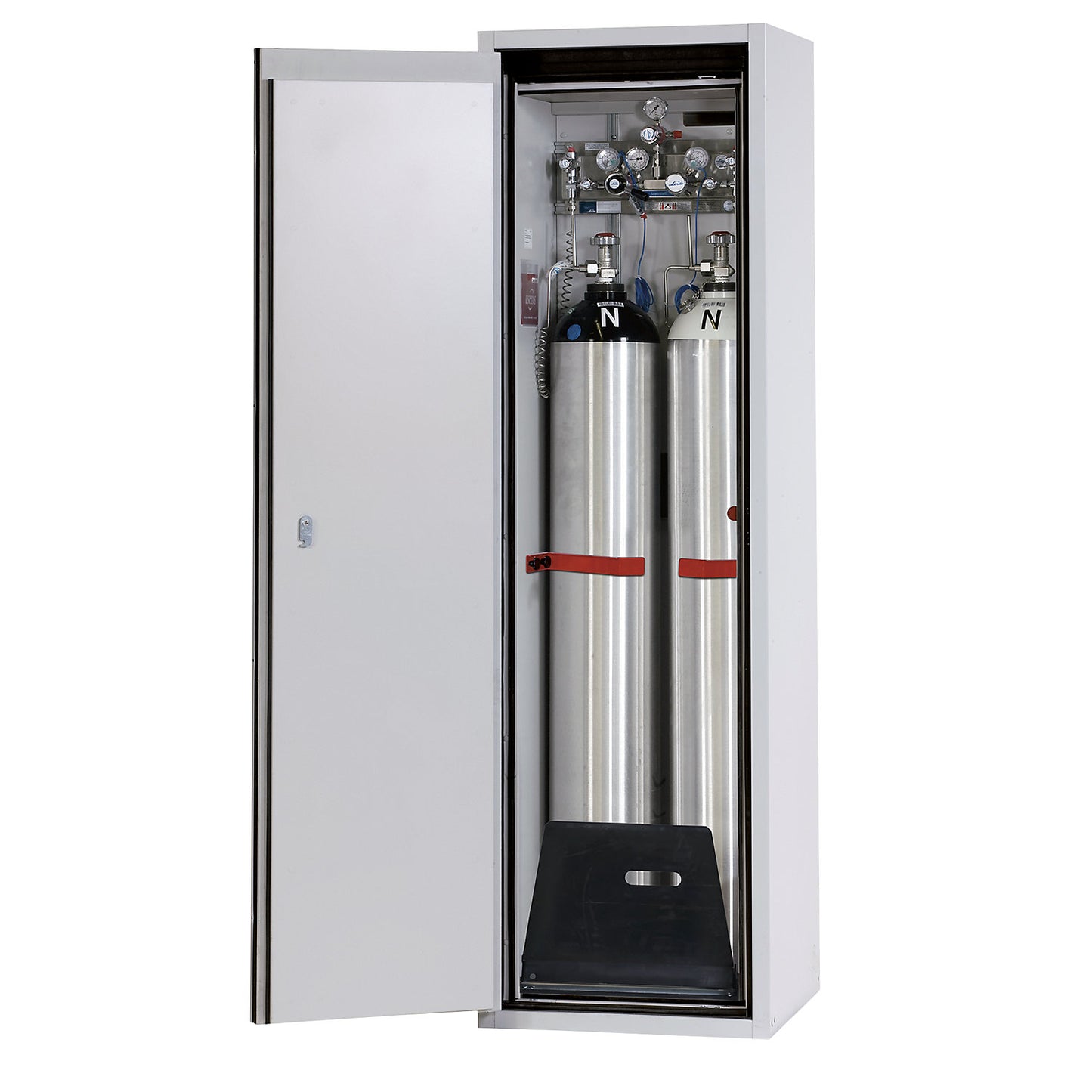G90 fire-resistant pressurised gas cylinder cupboard, for storage in workrooms, for 2 x 50 l bottles.