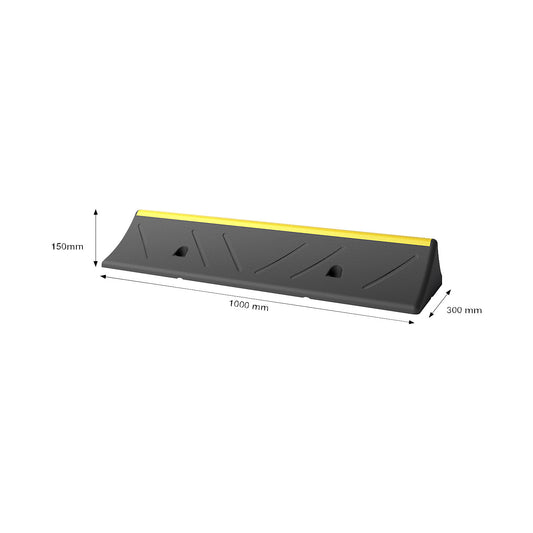 Wheel stop, weather resistant, yellow / black, LxWxH 1000 x 300 x 150 mm.