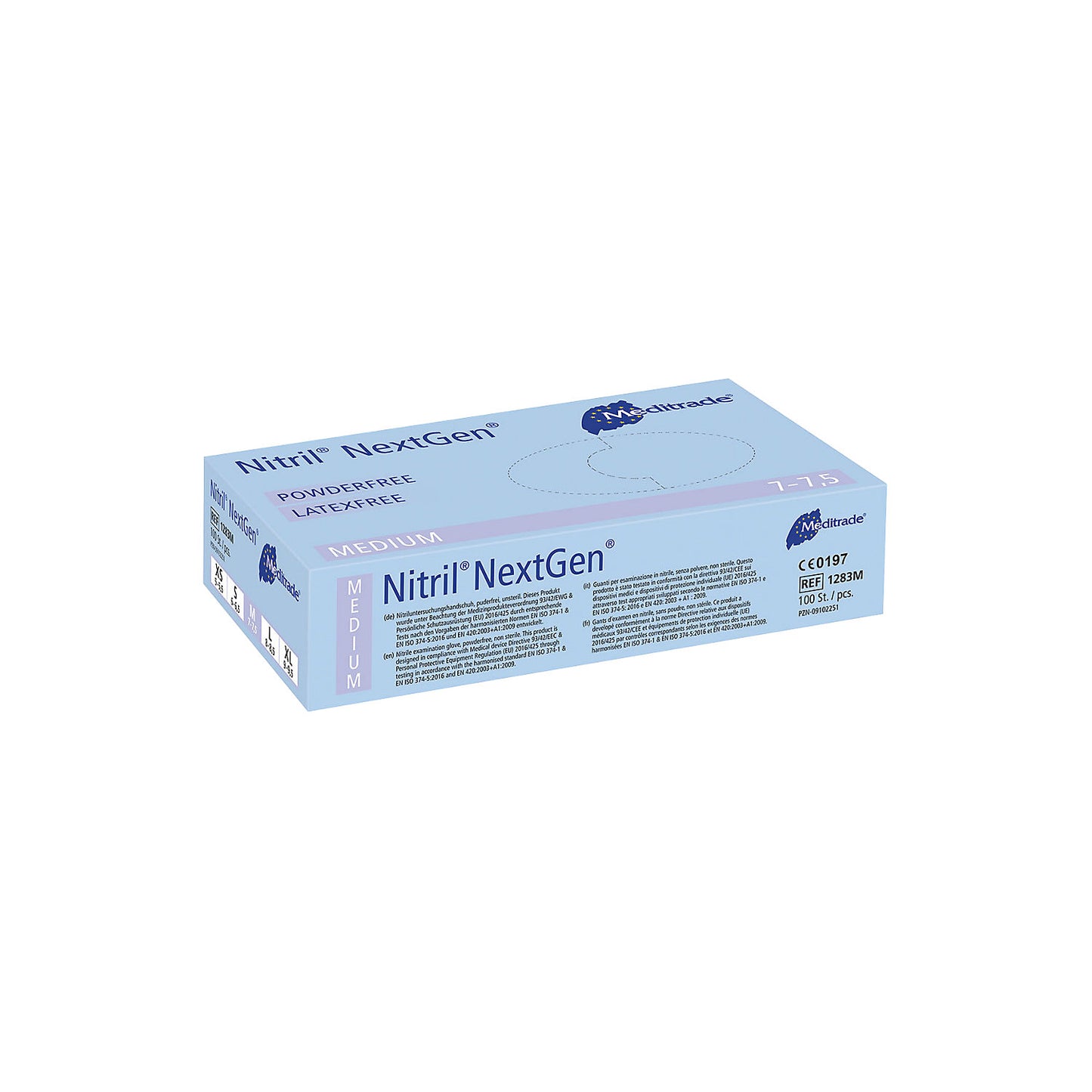 Meditrade nitrile disposable gloves, pack of 1000, food grade, blue, size M.