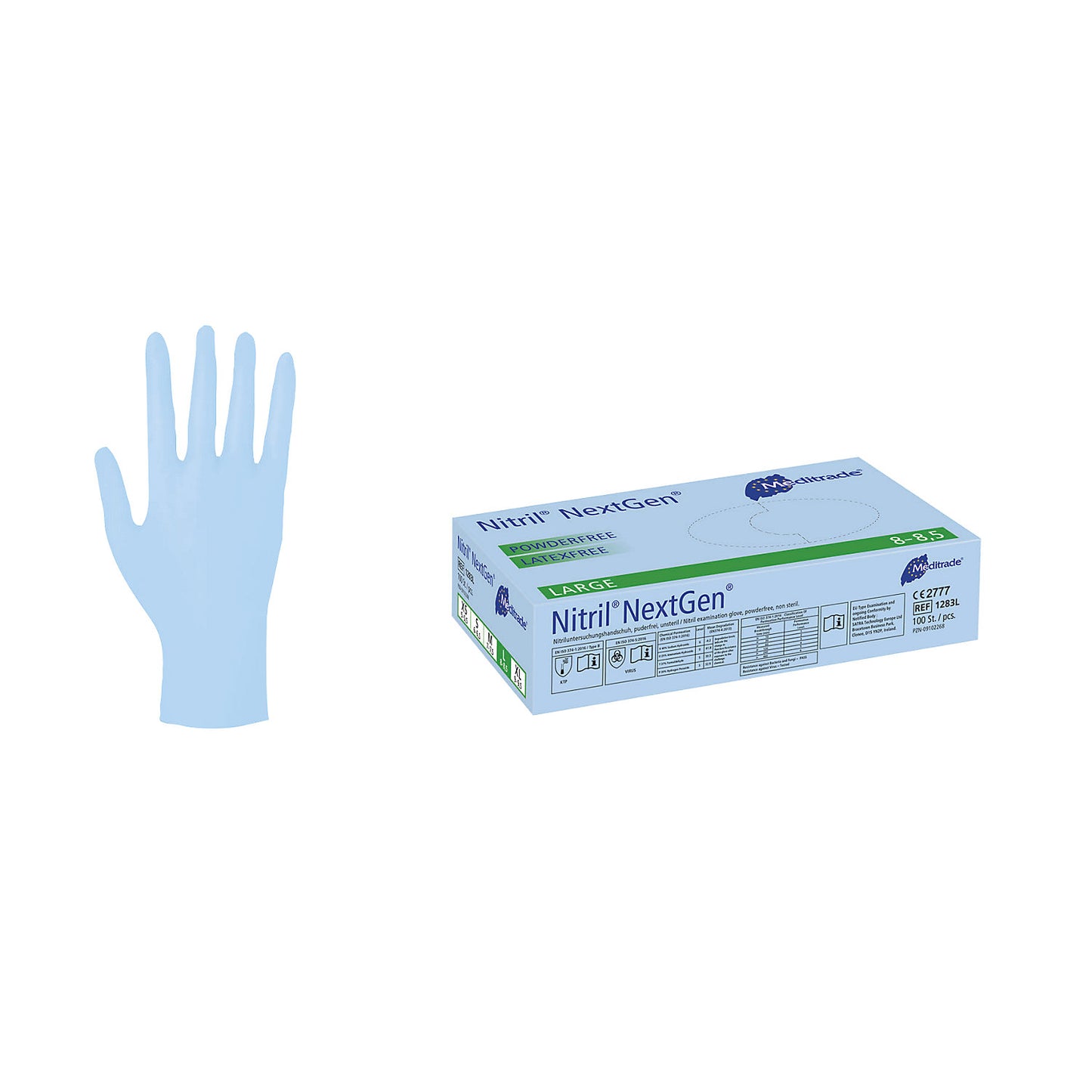 Meditrade nitrile disposable gloves, pack of 1000, food grade, blue, size L.