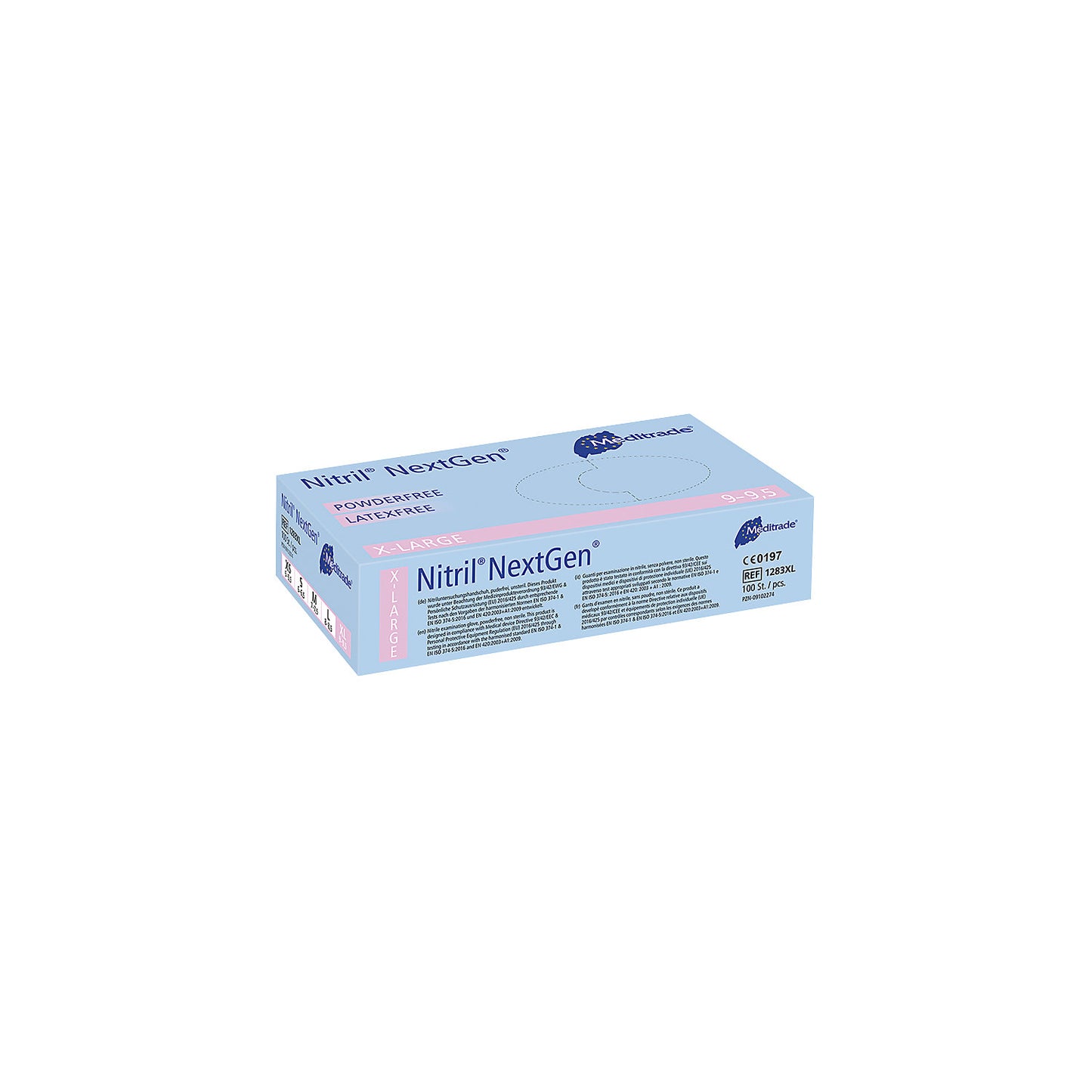 Meditrade nitrile disposable gloves, pack of 1000, food grade, blue, size XL.