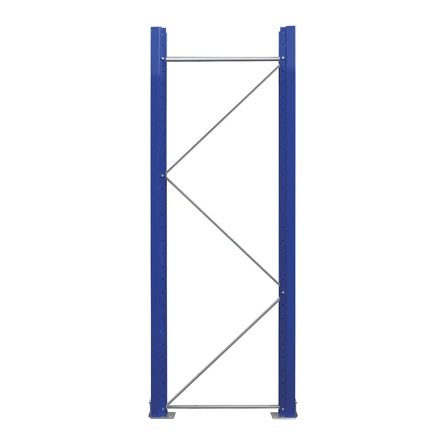 Pallet racking upright frame, flat pack, gentian blue RAL 5010 / zinc plated, HxD 2100 x 750 mm.