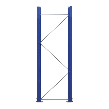 Pallet racking upright frame, flat pack, gentian blue RAL 5010 / zinc plated, HxD 2100 x 750 mm.