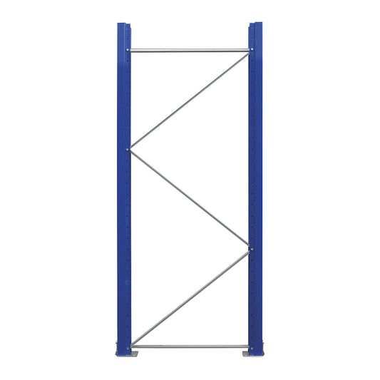 Pallet racking upright frame, flat pack, gentian blue RAL 5010 / zinc plated, HxD 2100 x 900 mm.