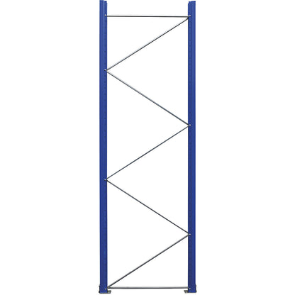 Pallet racking upright frame, flat pack, gentian blue RAL 5010 / zinc plated, HxD 3360 x 1100 mm.