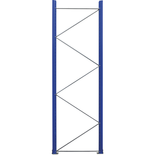 Pallet racking upright frame, flat pack, gentian blue RAL 5010 / zinc plated, HxD 3360 x 1100 mm.