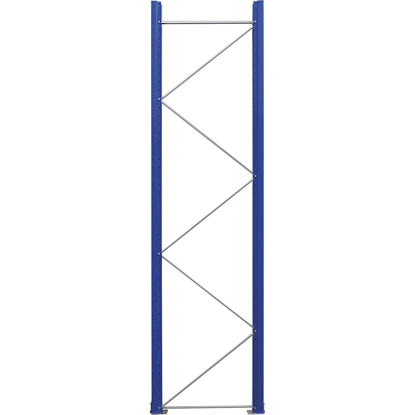 Pallet racking upright frame, flat pack, gentian blue RAL 5010 / zinc plated, HxD 3360 x 900 mm.