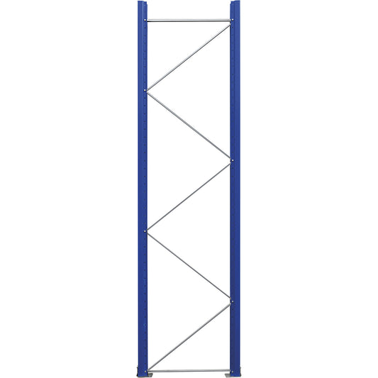 Pallet racking upright frame, flat pack, gentian blue RAL 5010 / zinc plated, HxD 3360 x 900 mm.