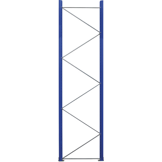 Pallet racking upright frame, flat pack, gentian blue RAL 5010 / zinc plated, HxD 3990 x 1100 mm.