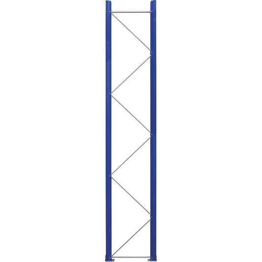 Pallet racking upright frame, flat pack, gentian blue RAL 5010 / zinc plated, HxD 3990 x 750 mm.