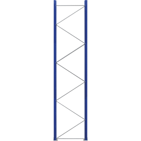Pallet racking upright frame, flat pack, gentian blue RAL 5010 / zinc plated, HxD 4620 x 1100 mm.