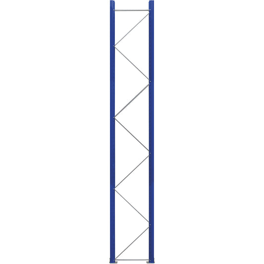 Pallet racking upright frame, flat pack, gentian blue RAL 5010 / zinc plated, HxD 4620 x 750 mm.