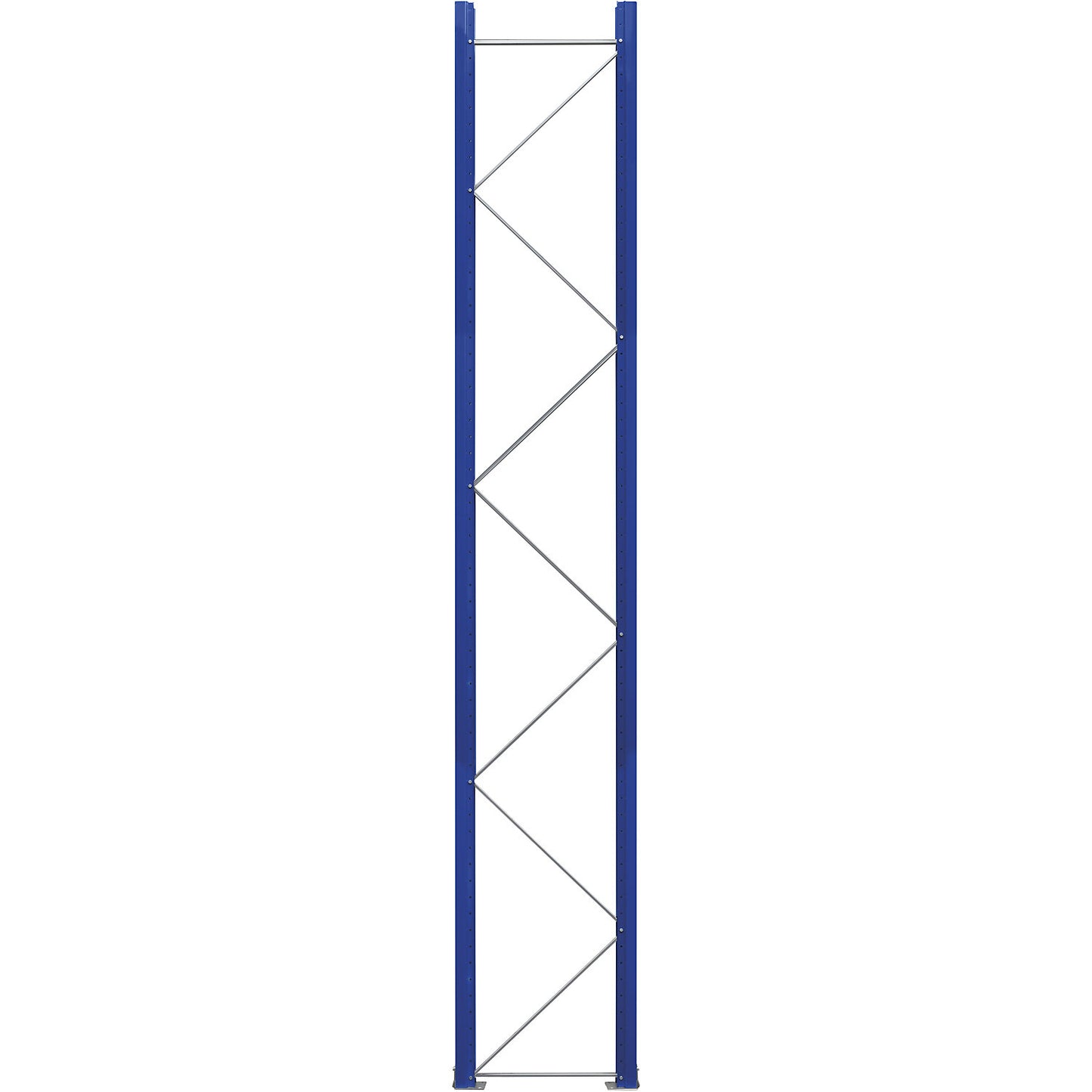 Pallet racking upright frame, pre-assembled, gentian blue RAL 5010 / zinc plated, HxD 4620 x 750 mm.