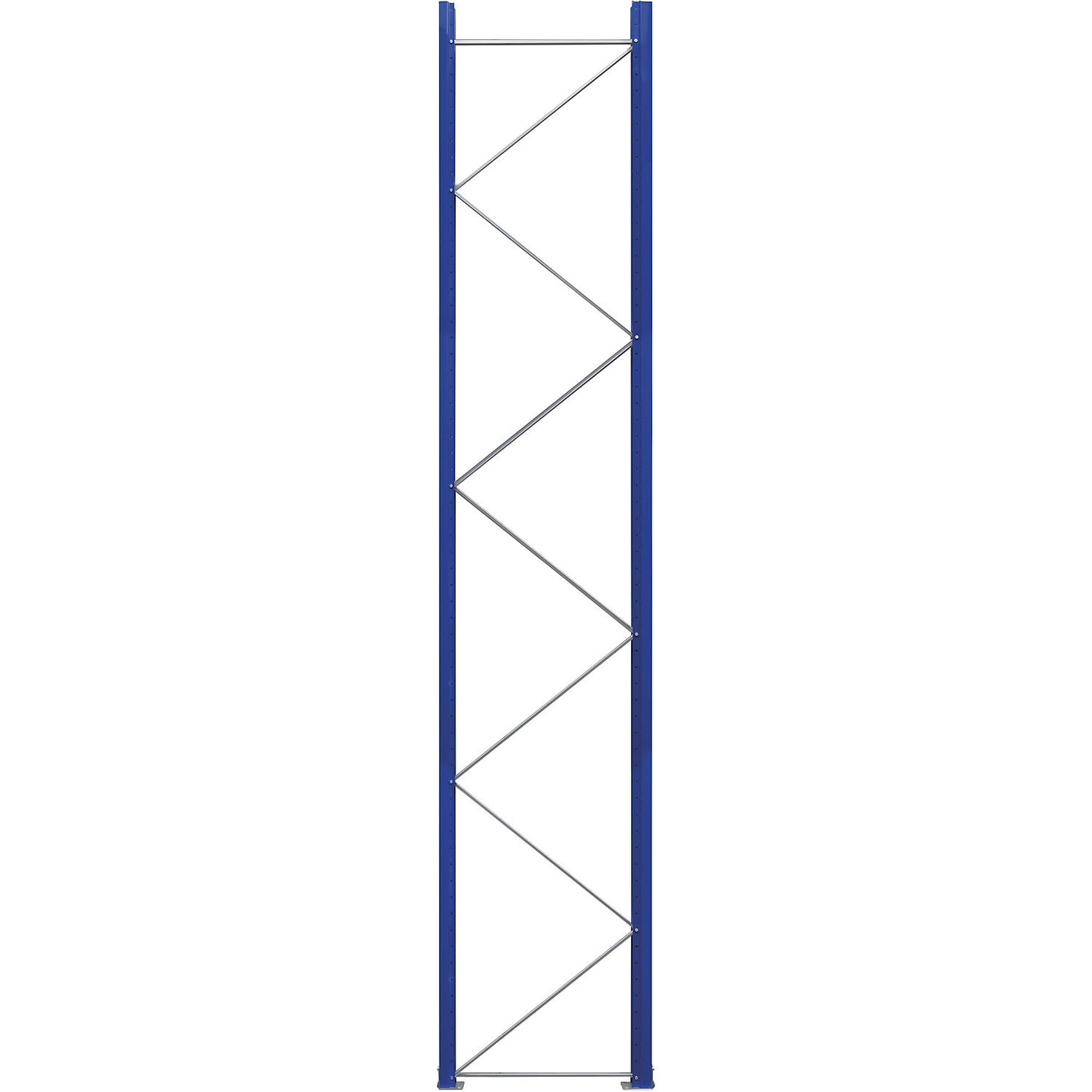Pallet racking upright frame, flat pack, gentian blue RAL 5010 / zinc plated, HxD 4620 x 900 mm.