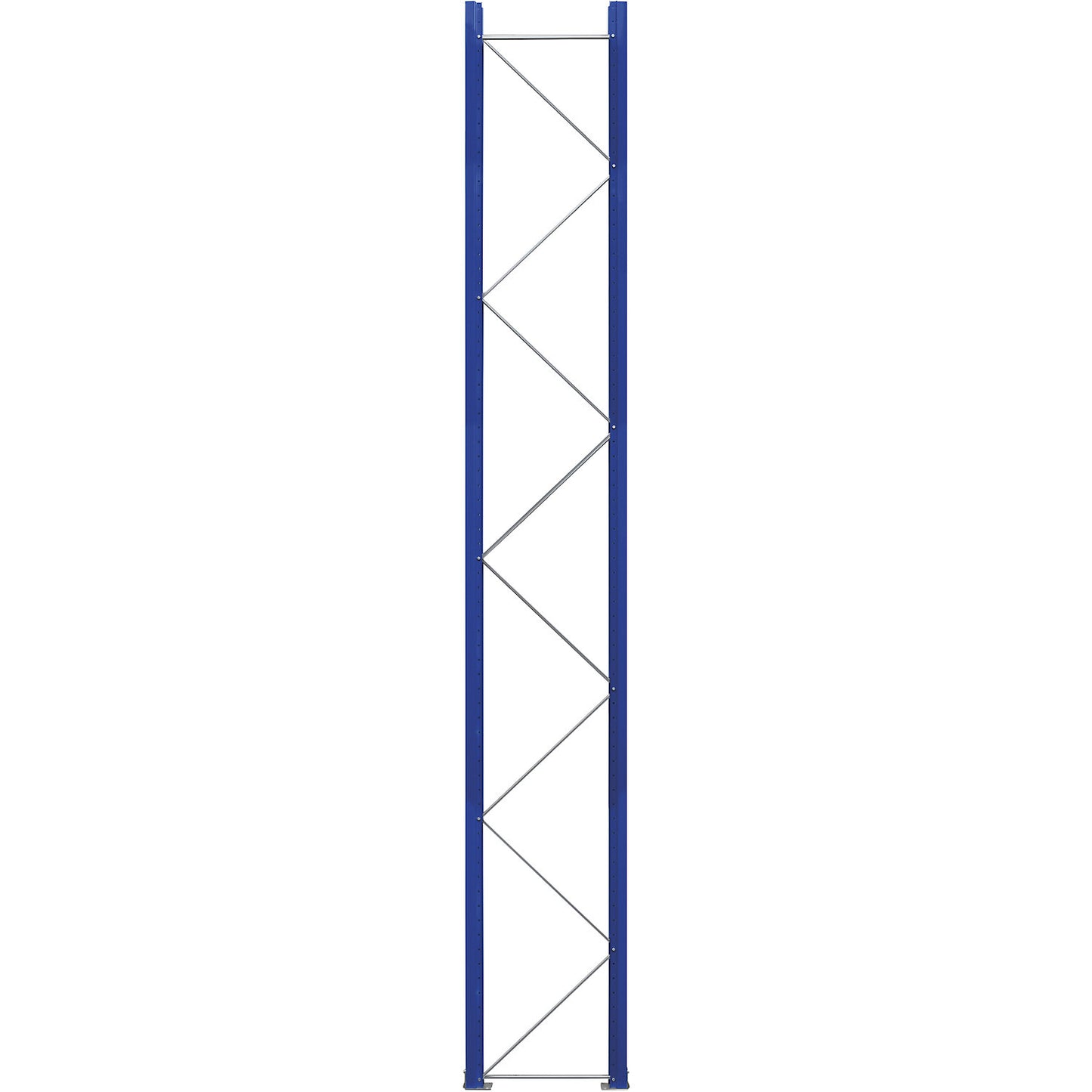 Pallet racking upright frame, pre-assembled, gentian blue RAL 5010 / zinc plated, HxD 5250 x 750 mm.