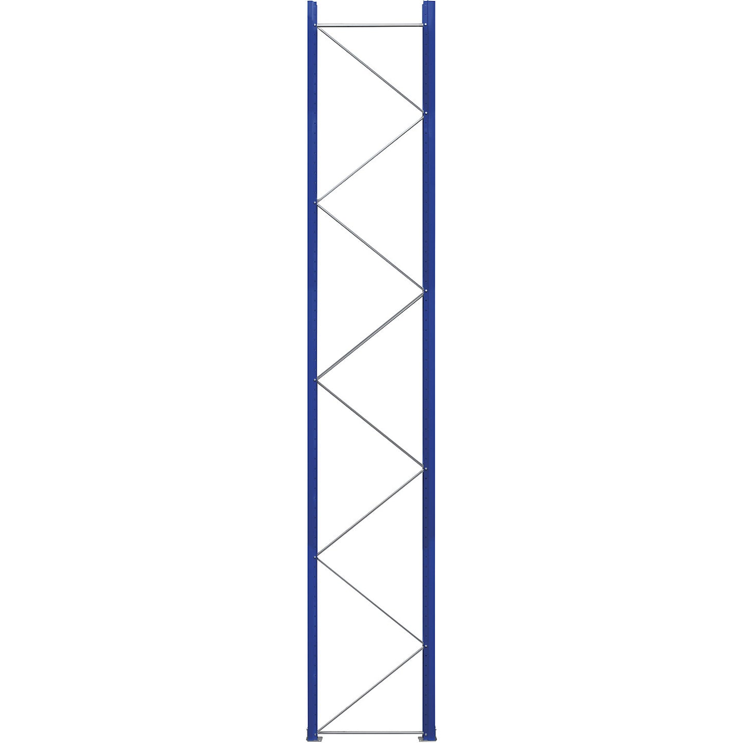 Pallet racking upright frame, flat pack, gentian blue RAL 5010 / zinc plated, HxD 5250 x 900 mm.