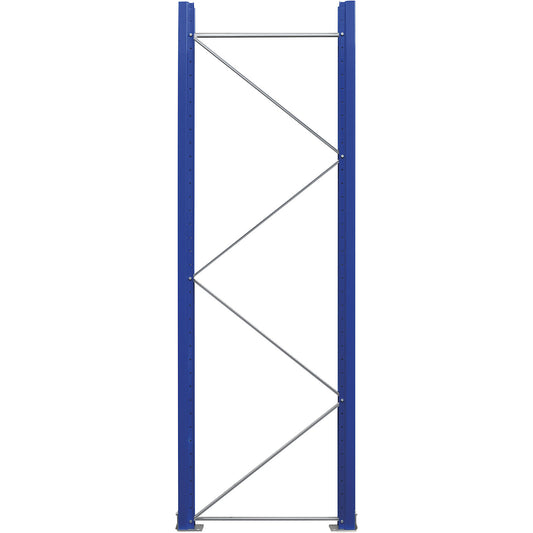 Pallet racking upright frame, flat pack, gentian blue RAL 5010 / zinc plated, HxD 2730 x 900 mm.