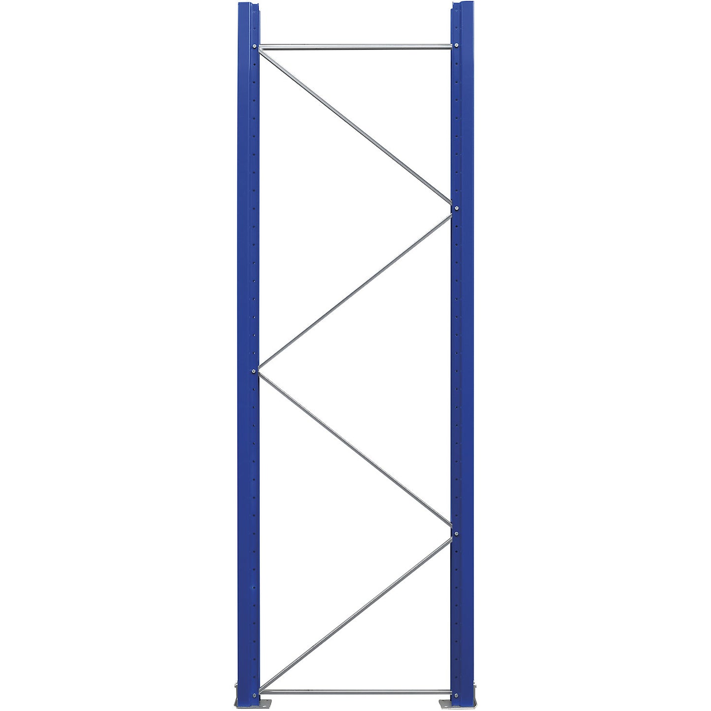 Pallet racking upright frame, pre-assembled, gentian blue RAL 5010 / zinc plated, HxD 2730 x 900 mm.
