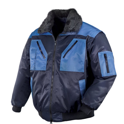 Pilot jacket with removable inner fur, navy / cornflower blue, size M.