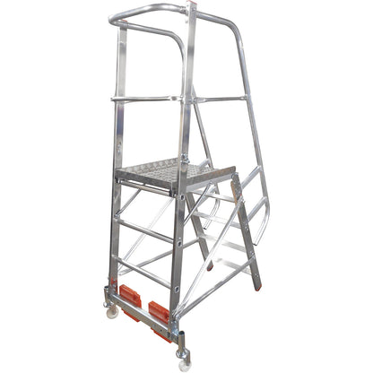 STABILO Vario compact aluminium mobile safety steps, for narrow aisles, width 820 mm, 5 steps.