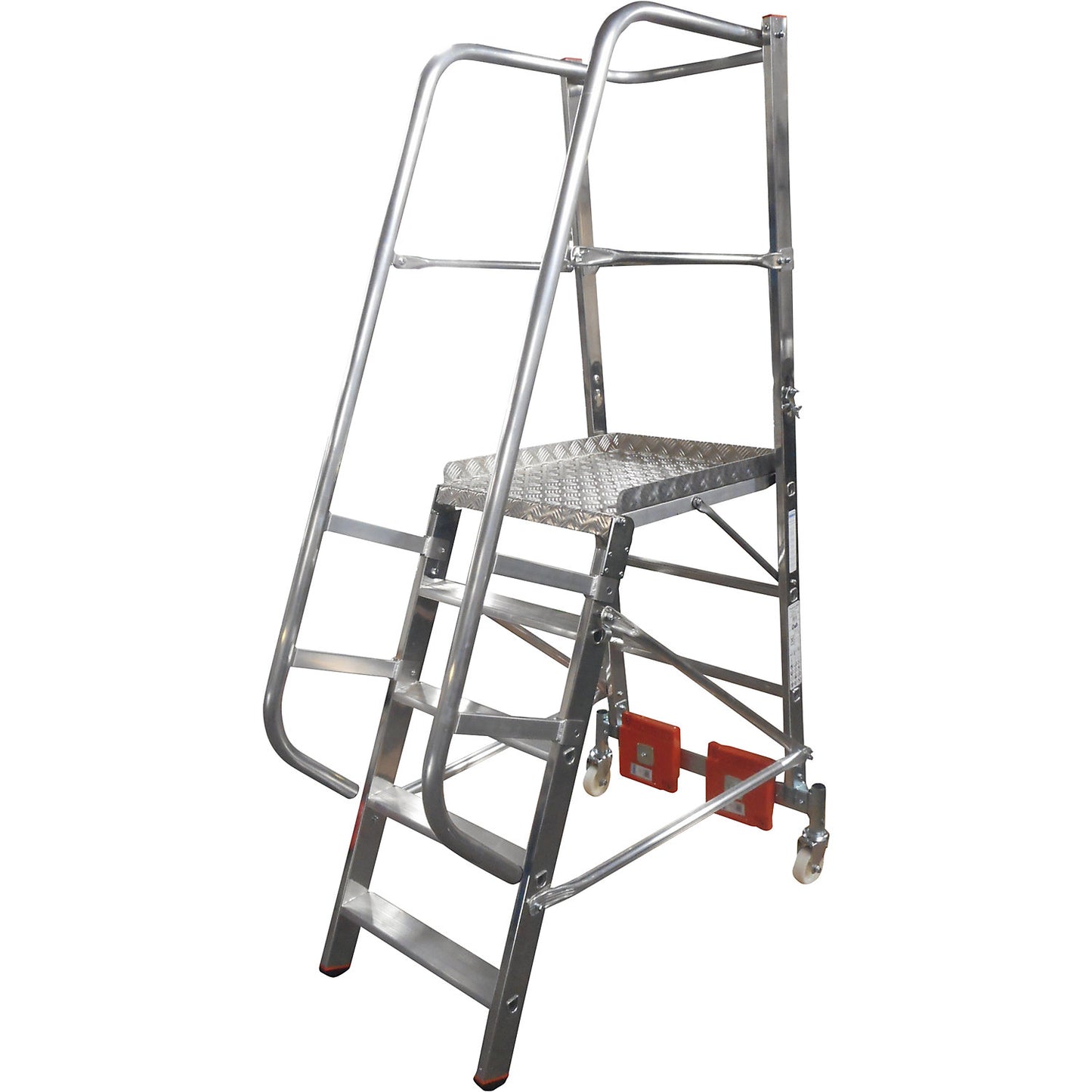 STABILO Vario compact aluminium mobile safety steps, for narrow aisles, width 820 mm, 5 steps.