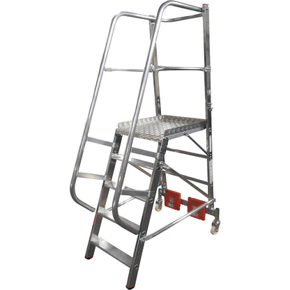 STABILO Vario compact aluminium mobile safety steps, for narrow aisles, width 820 mm, 5 steps.