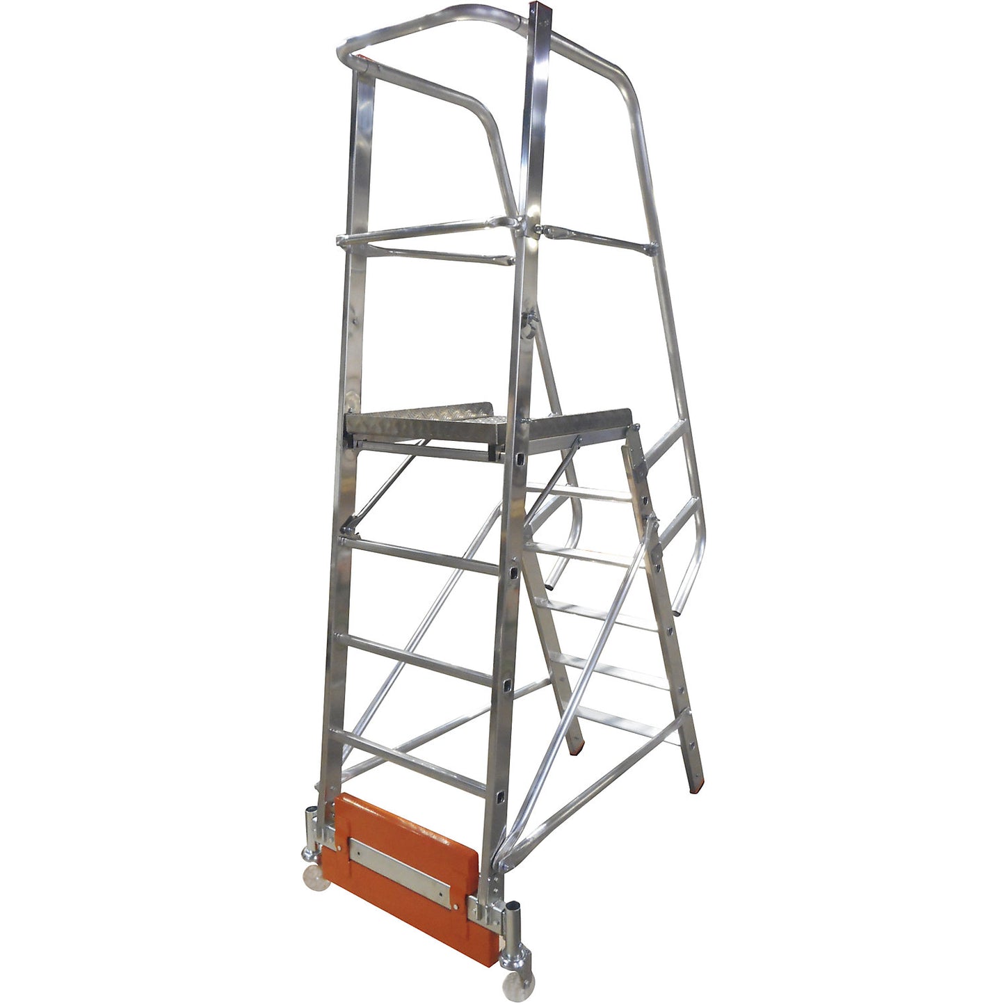 STABILO Vario compact aluminium mobile safety steps, for narrow aisles, width 820 mm, 6 steps.