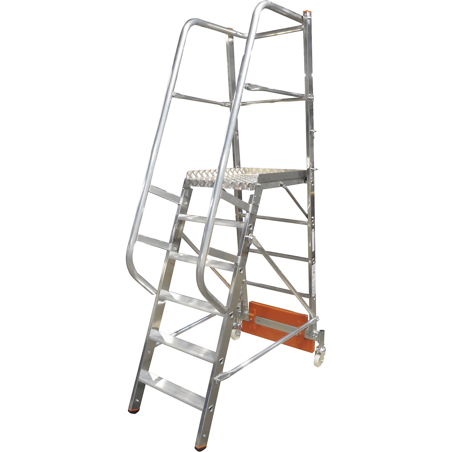 STABILO Vario compact aluminium mobile safety steps, for narrow aisles, width 820 mm, 6 steps.