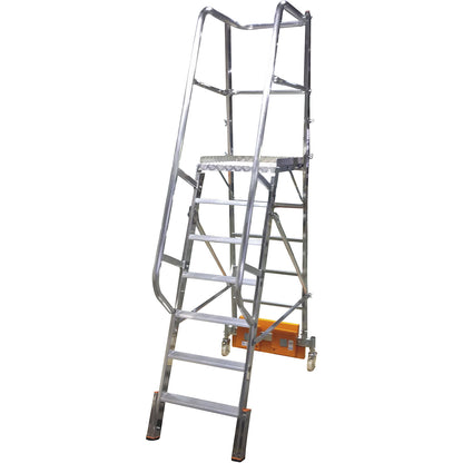 STABILO Vario compact aluminium mobile safety steps, for narrow aisles, width 820 mm, 7 steps.
