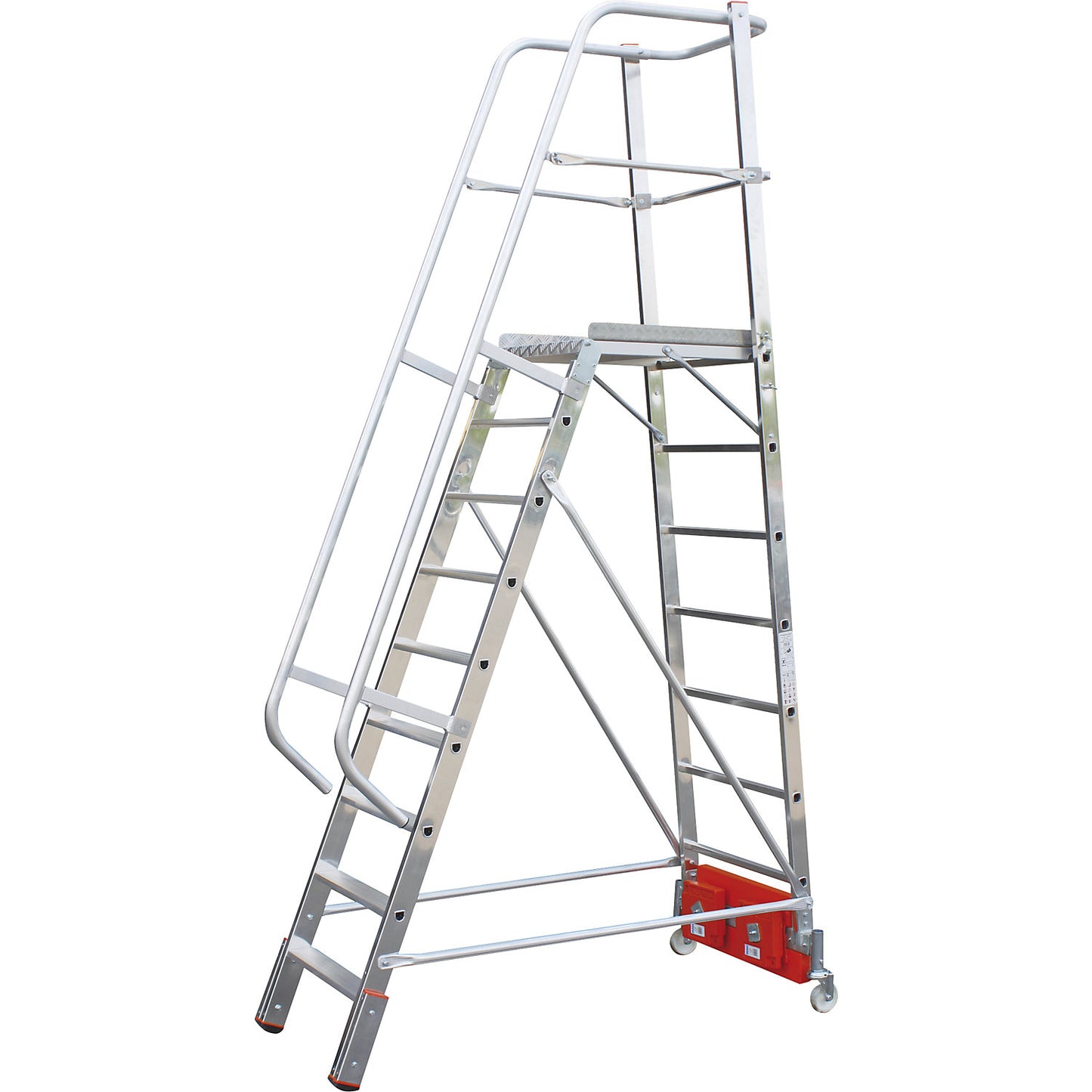 STABILO Vario compact aluminium mobile safety steps, for narrow aisles, width 820 mm, 9 steps.