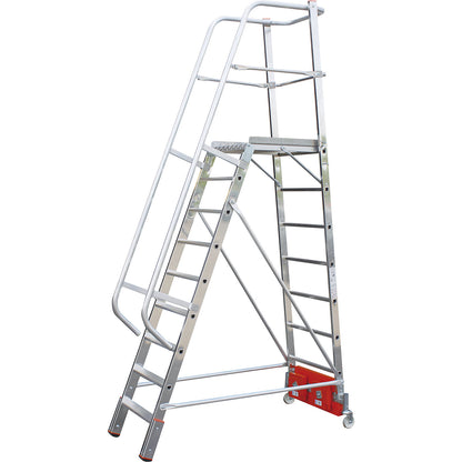 STABILO Vario compact aluminium mobile safety steps, for narrow aisles, width 820 mm, 9 steps.