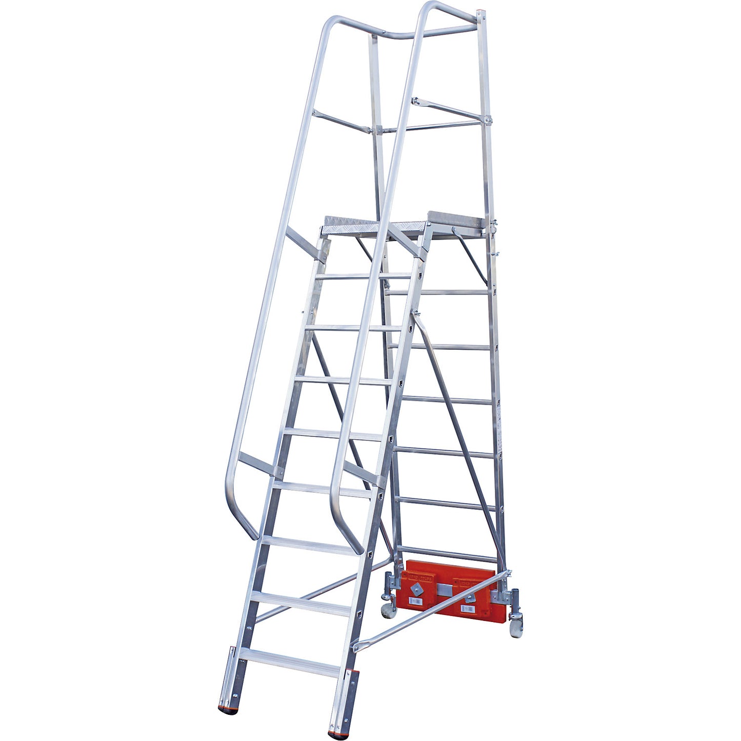 STABILO Vario compact aluminium mobile safety steps, for narrow aisles, width 820 mm, 9 steps.