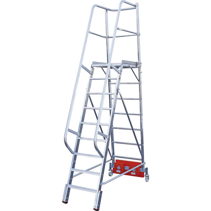 STABILO Vario compact aluminium mobile safety steps, for narrow aisles, width 820 mm, 9 steps.
