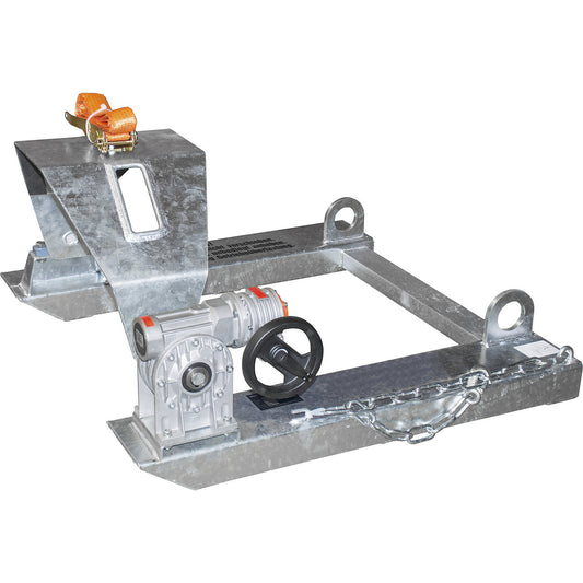 Drum tilting unit, for forklift and crane operation, with hand crank, zinc plated.